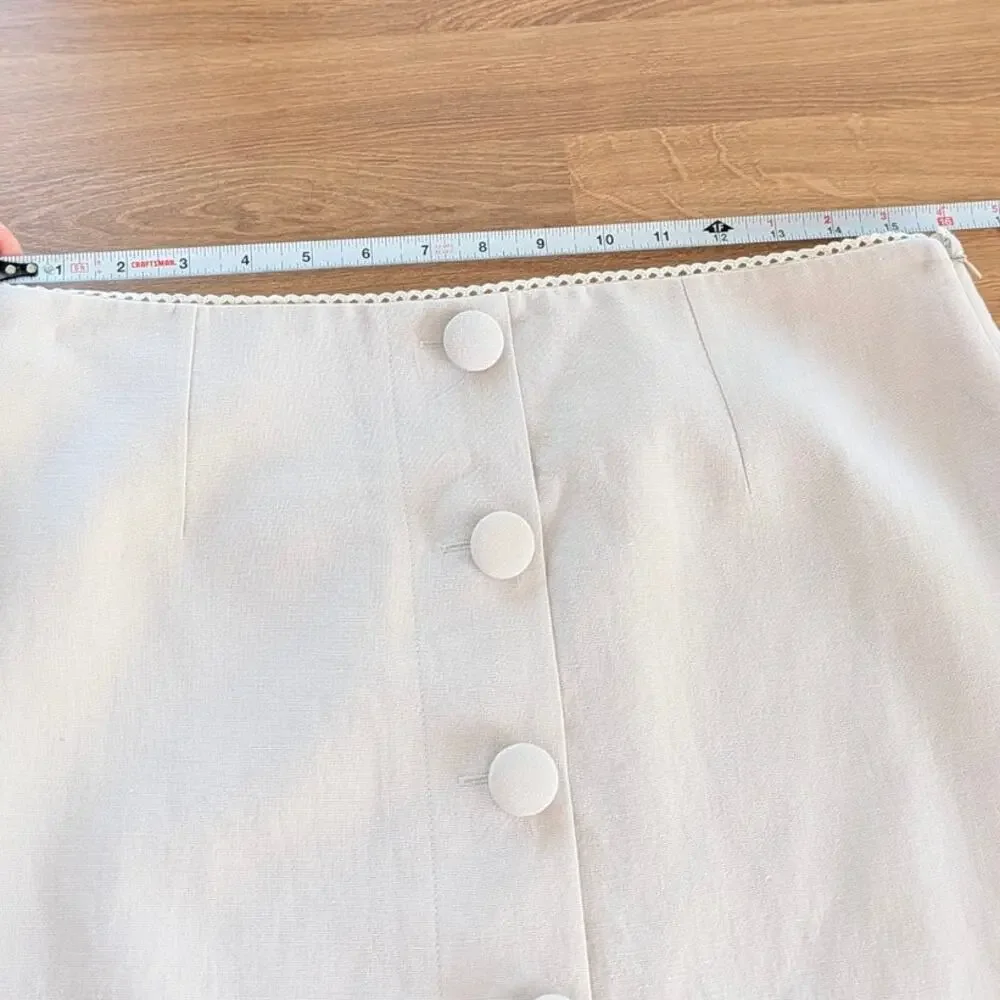 ASTR Cailey Crochet Trim Button-Front Mini Skirt Womens L Natural A-line NWT